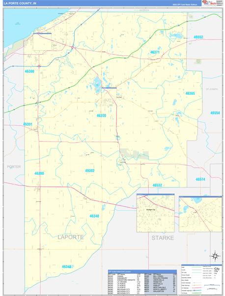 La Porte County, IN Zip Code Wall Map